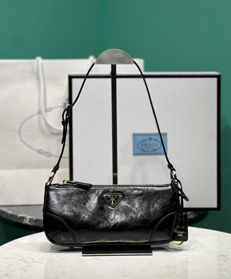 Prada Re-Edition 2002 Small Leather Shoulder Bag 1BC201 Black